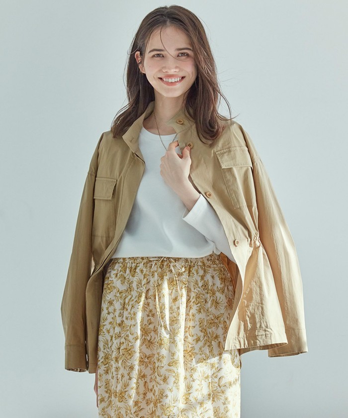 【SLOW/一部店舗限定】ミリタリーストレッチタフタ ジャケット 23区 【SLOW/一部店舗限定】ミリタリーストレッチタフタ