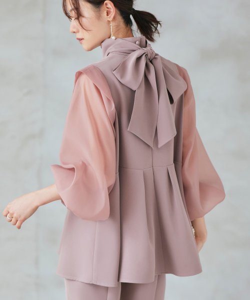 オーガンジースリーブタックフレアトップス＆シークレットゴム・スリムテーパードパンツ（ボウタイ付き）(PA1322) スリムテーパードパンツ ボウタイ付き PA1322 トップス パンツ オーガンジースリーブタックフレアトップス＆シークレットゴム Sleeve Tuck Flare Pants tapered 7号 9号 11号 13号 15号 17号 19号 95％　ポリウレタン