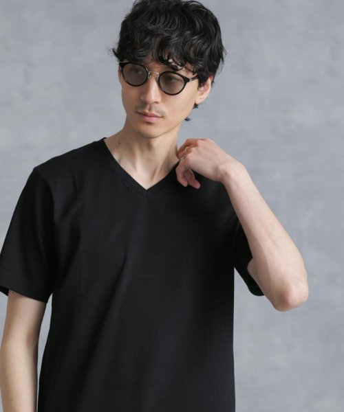 nano・universe(ナノ・ユニバース)/アンチスメル VネックTシャツ 半袖/ブラック