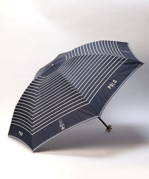 POLO RALPH LAUREN(umbrella)(ポロラルフローレン（傘）)/折りたたみ傘　ツイルボーダー/ネイビーブルー