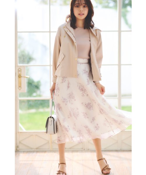 【美人百花5月号掲載】ラインフラワープリントマチ入りフレアースカート 