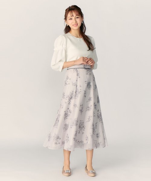 【美人百花5月号掲載】ラインフラワープリントマチ入りフレアースカート 