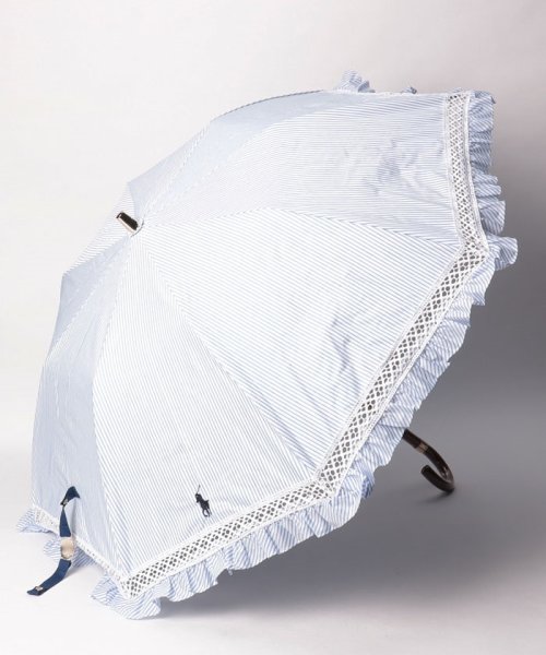 POLO RALPH LAUREN(umbrella)(ポロラルフローレン（傘）)/晴雨兼用折りたたみ日傘　ストライプフリル/スカイブルー