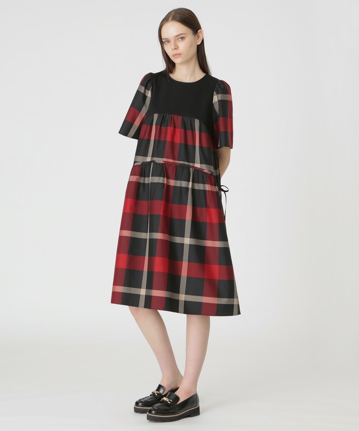 ブルーレーベルクレストブリッジ チェッククロッシングツイルティアードドレス クレストブリッジチェッククロッシングツイルティアードドレス