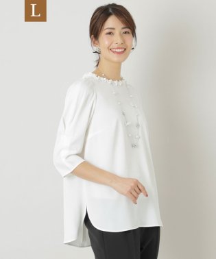 TO BE CHIC(L SIZE)/【L】バックサテンアムンゼン ノーカラーブラウス/505971328