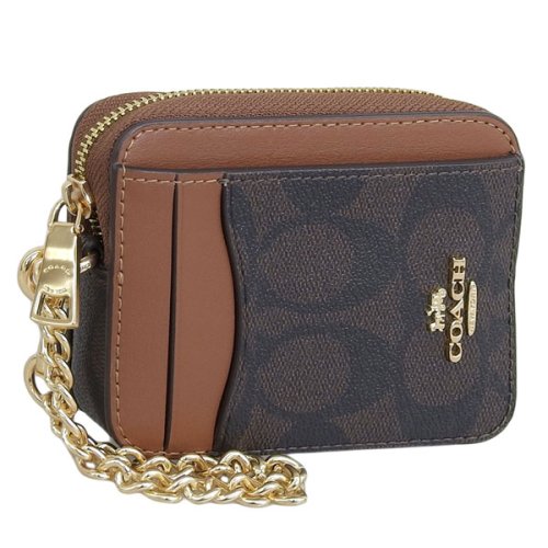 COACH(コーチ)/COACH コーチ ZIP CARD CASE パス カード ケース 小銭入れ レザー/ブラウン