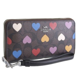 COACH/COACH コーチ LONG ZIP AROUND WALLET ロング ジップ アラウンド ウォレット シグネチャー ハート プリント 長財布/505993030