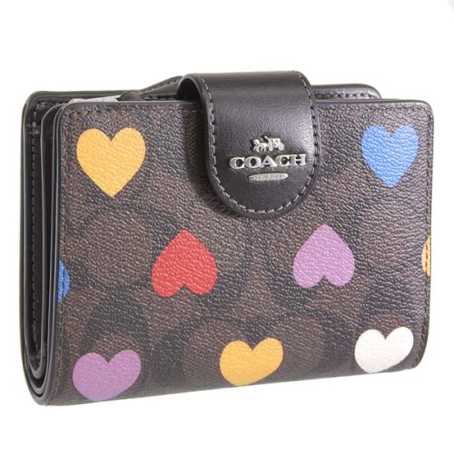 COACH(コーチ)/COACH コーチ MEDIUM CORNER ZIP WALLET ミディアム コーナー ジップ ウォレット シグネチャー ハート プリント 二つ折り 財布/ブラウン