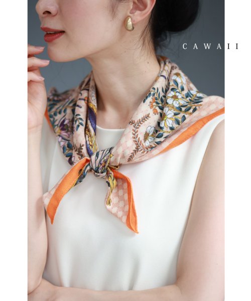 CAWAII(カワイイ)/縁取りオレンジの花柄スカーフ/オレンジ