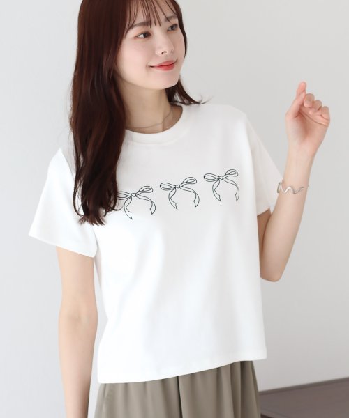 BLUEEAST(ブルーイースト)/リボンプリントTシャツ/ホワイト