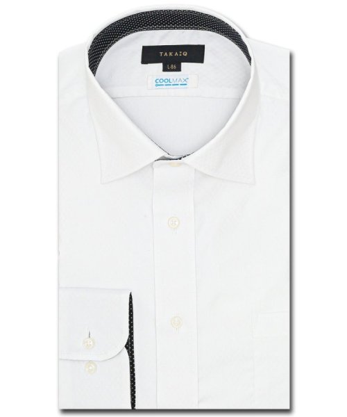 TAKA-Q(タカキュー)/クールマックス+ストレッチ スタンダードフィット ワイドカラー長袖シャツ 長袖 シャツ メンズ ワイシャツ ビジネス ノーアイロン 形態安定 yシャツ 速乾/ホワイト