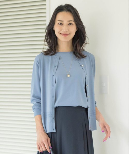 J.PRESS LADIES（LARGE SIZE）(J．プレス　レディス（大きいサイズ）)/【洗える】レーヨンエリートストレッチ 編み柄 カーディガン/ダルブルー系