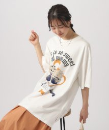 SHOO・LA・RUE Cutie Blonde(シューラルー　キューティーブロンド)/【体型カバー】アソートプリント BIG Tシャツ/ホワイト（502）