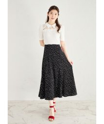 tocco closet(トッコクローゼット)/ウエストりぼん付きヨークレース切り替えドット柄ドッキングワンピース/BLACK