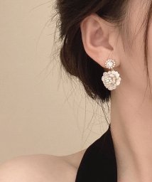 Lace Ladies/レイヤード フラワー パール × ビジュー ピアス/505989413