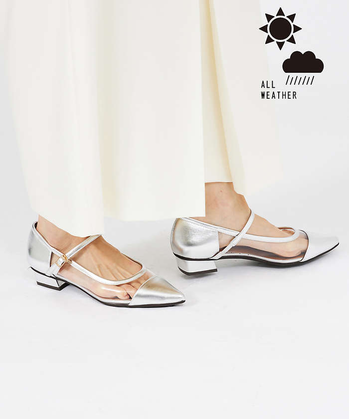 AuBANNISTER 【晴雨兼用】メリージェーンフラットパンプス シルバー 39