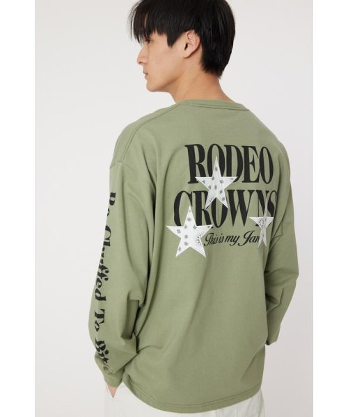 RODEO CROWNS WIDE BOWL(ロデオクラウンズワイドボウル)/メンズバンダナスターアップリケL/S Tシャツ/KHA