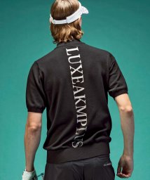 LUXEAKMPLUS(LUXEAKMPLUS)/LUXEAKMPLUS(リュクスエイケイエムプラス)ゴルフ ゴルフ バックロゴ半袖モックネックニット/ブラック