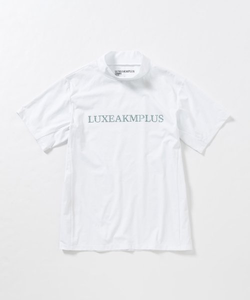 LUXEAKMPLUS(LUXEAKMPLUS)/LUXEAKMPLUS(リュクスエイケイエムプラス)ゴルフ ラインストーンロゴ半袖モックネックTシャツ/ホワイト系1