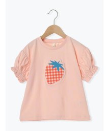Samansa Mos2 Lagom(サマンサモスモス ラーゴム)/いちごアップリケパフスリーブTシャツ/ピンク