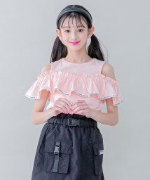 JENNI belle(ジェニィベル)/【WEB限定】肩あきロゴフリルTシャツ/ピンク