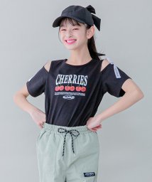 JENNI belle(ジェニィベル)/【WEB限定】肩あきロゴテープTシャツ/ブラック