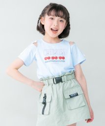 JENNI belle(ジェニィベル)/【WEB限定】肩あきロゴテープTシャツ/サックス