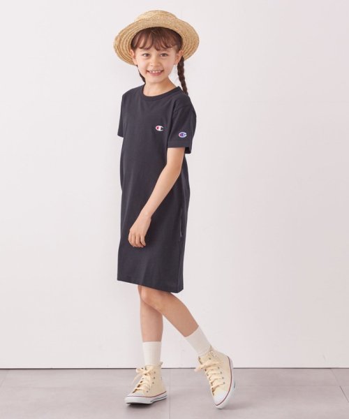 SHIPS any WOMEN(シップス　エニィ　ウィメン)/CHAMPION: ワンポイント ロゴ 半袖 ワンピース<KIDS>/ブラック