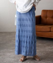 Bonjour Sagan(ボンジュールサガン)/リブメッシュ編みIラインスカート/SAX-BLUE