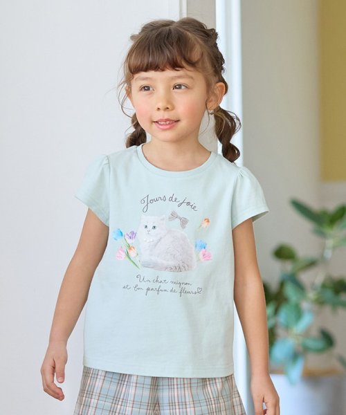 anyFAM（KIDS）(エニファム（キッズ）)/フォトプリント ネコ Tシャツ/ミント