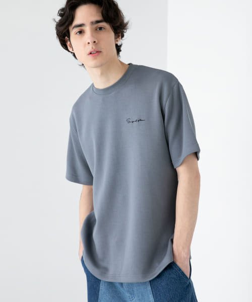 SENSE OF PLACE by URBAN RESEARCH(センスオブプレイス バイ アーバンリサーチ)/『ユニセックス』シシュウダンボールポンチTシャツ(5分袖)/BLUE