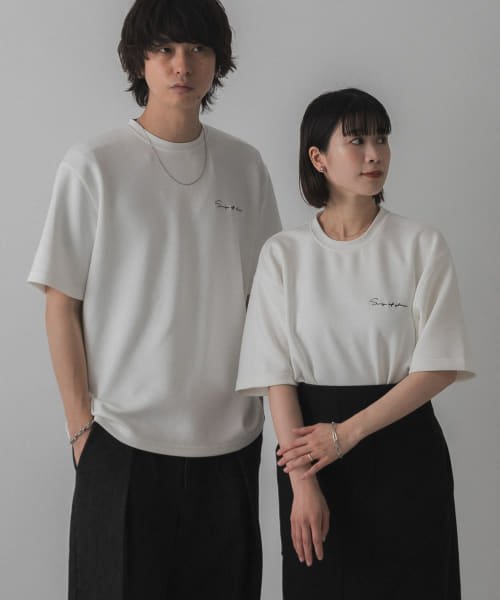 SENSE OF PLACE by URBAN RESEARCH(センスオブプレイス バイ アーバンリサーチ)/『ユニセックス』シシュウダンボールポンチTシャツ(5分袖)/WHITE