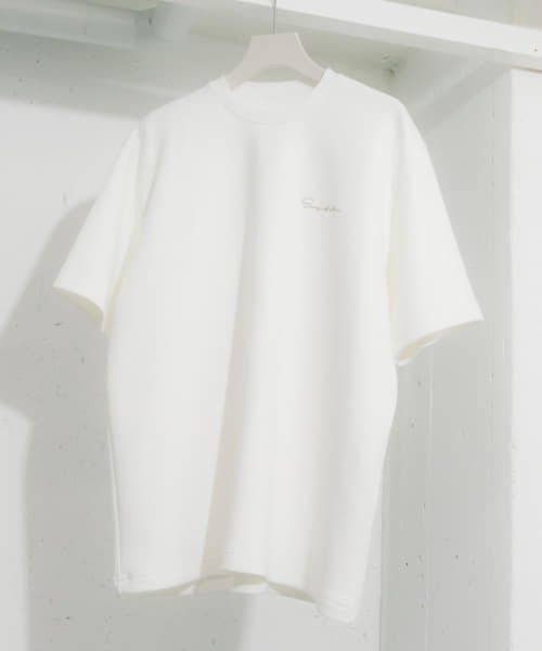 SENSE OF PLACE by URBAN RESEARCH(センスオブプレイス バイ アーバンリサーチ)/『ユニセックス』シシュウダンボールポンチTシャツ(5分袖)/WHT×WHT