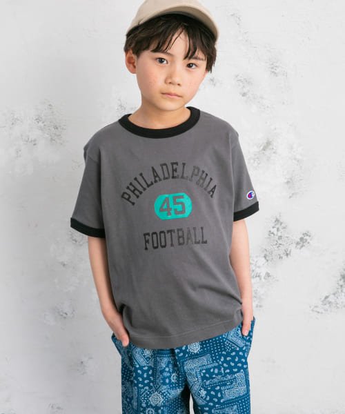 URBAN RESEARCH DOORS（Kids）(アーバンリサーチドアーズ（キッズ）)/『別注』Champion×DOORS　ベーシックリンガーTシャツ(KIDS)(105－135cm)/チャコールベース