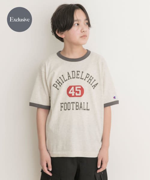 URBAN RESEARCH DOORS（Kids）(アーバンリサーチドアーズ（キッズ）)/『WEB/一部店舗限定』『別注』Champion×DOORS　ベーシックリンガーTシャツ(KIDS)(150cm)/オートミールベース