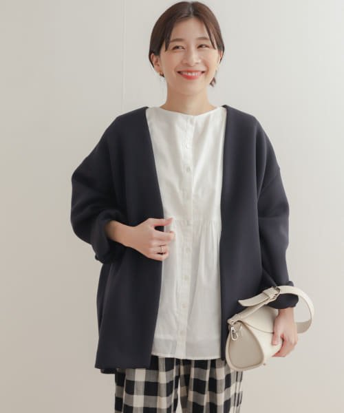 URBAN RESEARCH DOORS(アーバンリサーチドアーズ)/ダンボールニットノーカラージャケット/NAVY