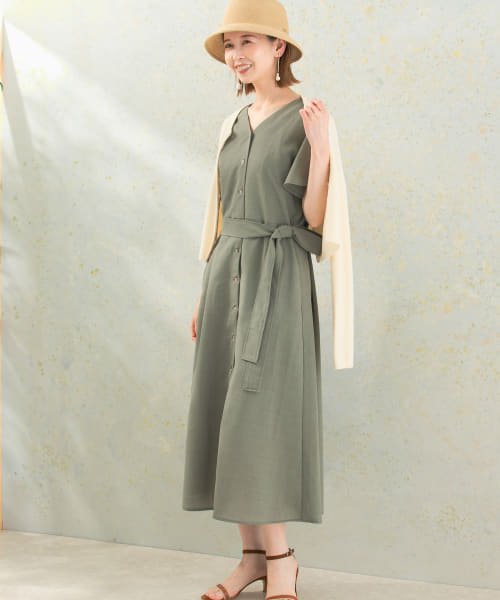 URBAN RESEARCH ROSSO(URBAN　RESEARCH　ROSSO)/『UR TECH DRYLUXE』ブイネックフレアースリーブワンピース/MINT