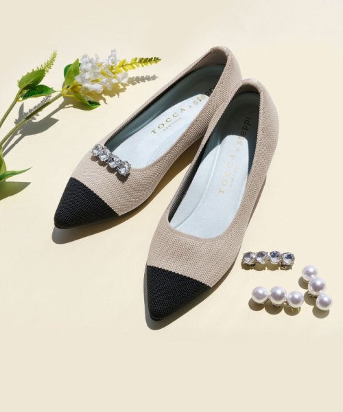 TOCCA(TOCCA)/【軽量・撥水・お洗濯可・2WAY・選べるシュークリップ】steppi×TOCCA BICOLOR POINTED PUMPS バイカラーポインテッドパンプス/ベージュ×ビジュー