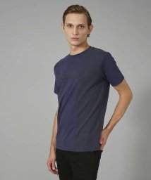 5351POURLESHOMMES(5351POURLESHOMMES)/【BLANC】異素材切り替え半袖Tシャツ/ネイビー