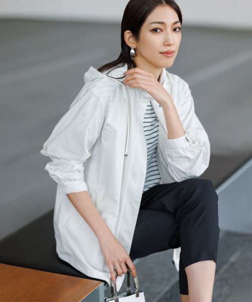 【洗える・撥水】マイクロタフタ フーデッド ショート コート 