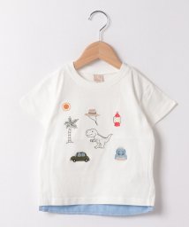 petit main(プティマイン)/キャンプ恐竜刺繍Tシャツ/オフホワイト