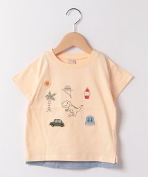 petit main(プティマイン)/キャンプ恐竜刺繍Tシャツ/イエローオレンジ
