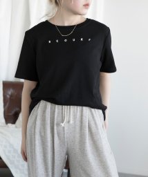 aimoha(aimoha（アイモハ）)/ロゴ刺繍Tシャツ/ブラック