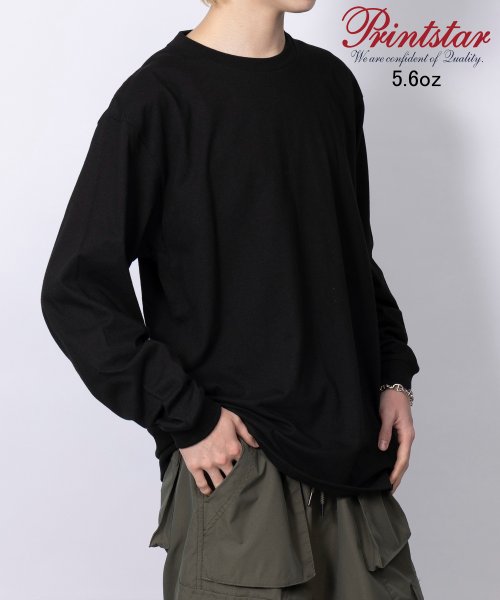 Printstar(Printstar)/【Printstar / プリントスター】5.6オンス ヘビーウェイト LS－Tシャツ 袖リブ 長袖 カットソー コットン100% 無地 00110/ブラック 