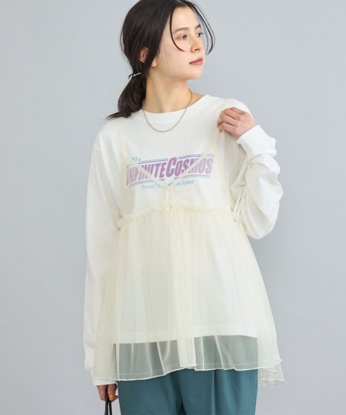 coen(coen)/チュールキャミ付きロックTシャツ/OFFWHITE