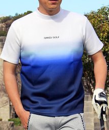 TopIsm(トップイズム)/ゴルフウェア モックネックシャツ メンズ GIORNO SEVEN ジョルノセブン ハイネック ゴルフ ストレッチ 半袖 グラデーション ロゴ ポロシャツ/ネイビー