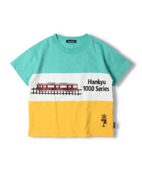 moujonjon(ムージョンジョン)/【子供服】 moujonjon (ムージョンジョン) 日本製 阪急電車3段切替半袖Tシャツ 90cm～130cm F32803/ライトグリーン