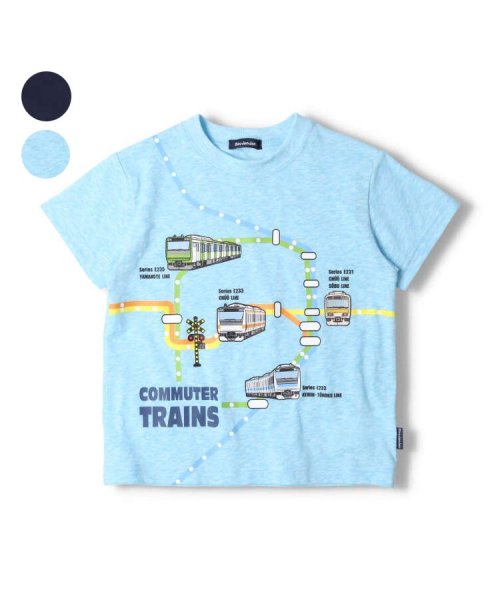 moujonjon(ムージョンジョン)/【子供服】 moujonjon (ムージョンジョン) 日本製在来線電車路線図半袖Tシャツ 90cm～130cm F32811/ライトブルー