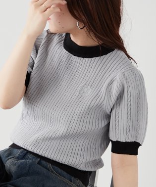 NICE CLAUP OUTLET/エンブレム刺繍ケーブルプルオーバー ニット 春ニット ボーダー ワンポイント/505998290