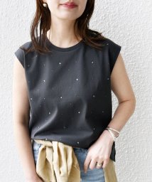 SHIPS WOMEN(シップス　ウィメン)/* 〈手洗い可能〉ラインストーン ノースリーブ TEE ◇/チャコールグレー